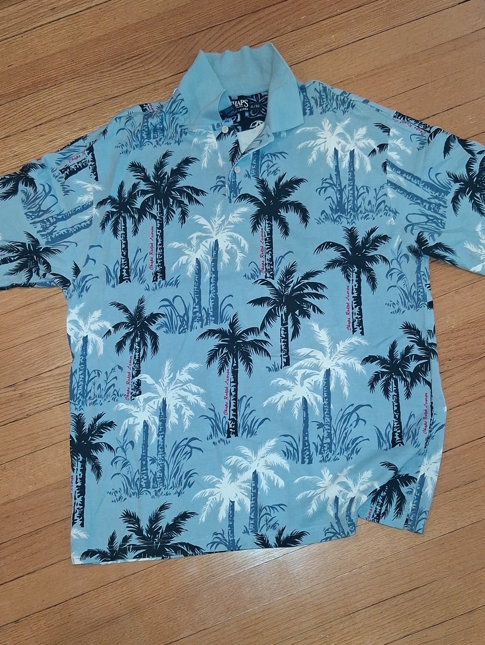 Chaps Light Blue Palm Tree Print Polo